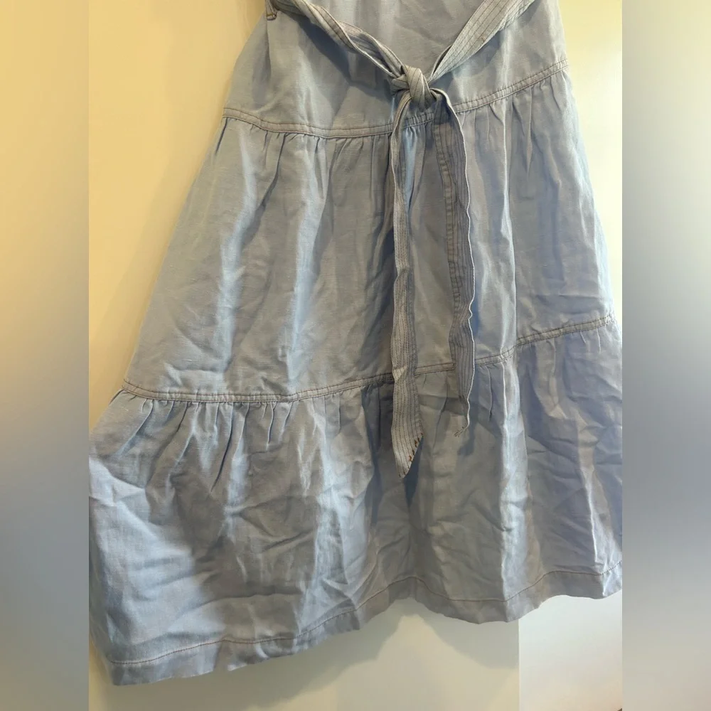 Soft Surroundings Light Wash Denim Utility Button Tiered Midi Dress Puff Sleeve - Picture 7 of 10